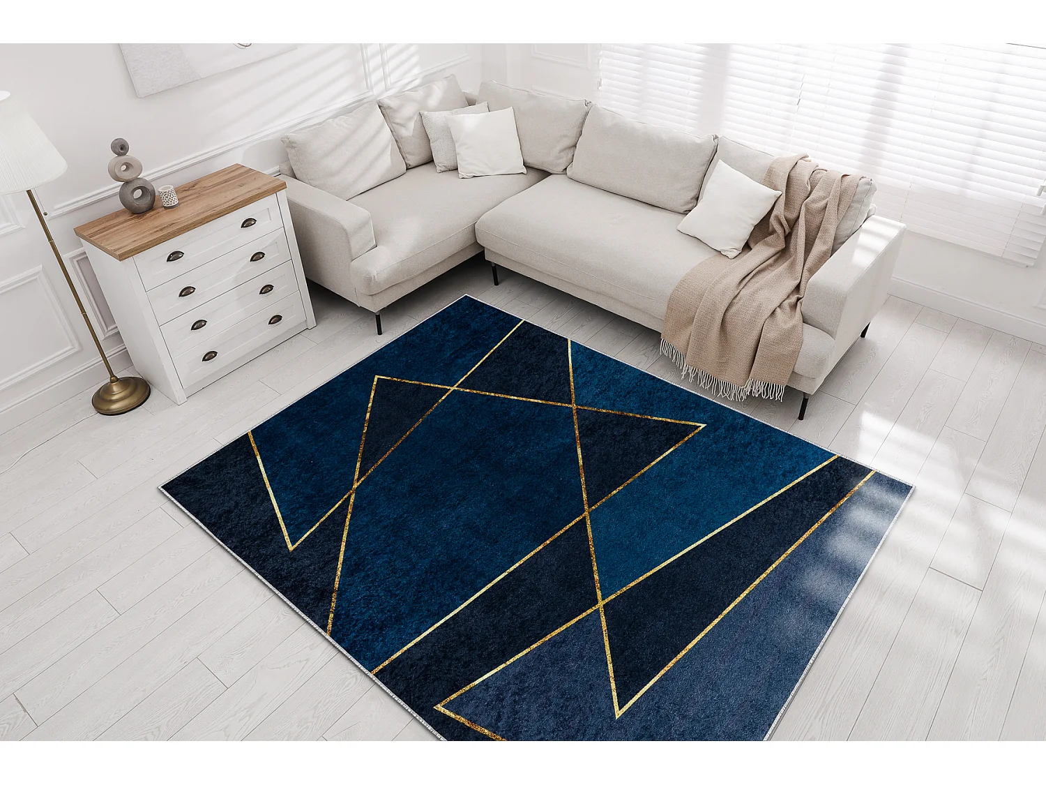 MIRO 52097.801 tapijt wasbaar geometrisch antislip - blauw 120x170 cm