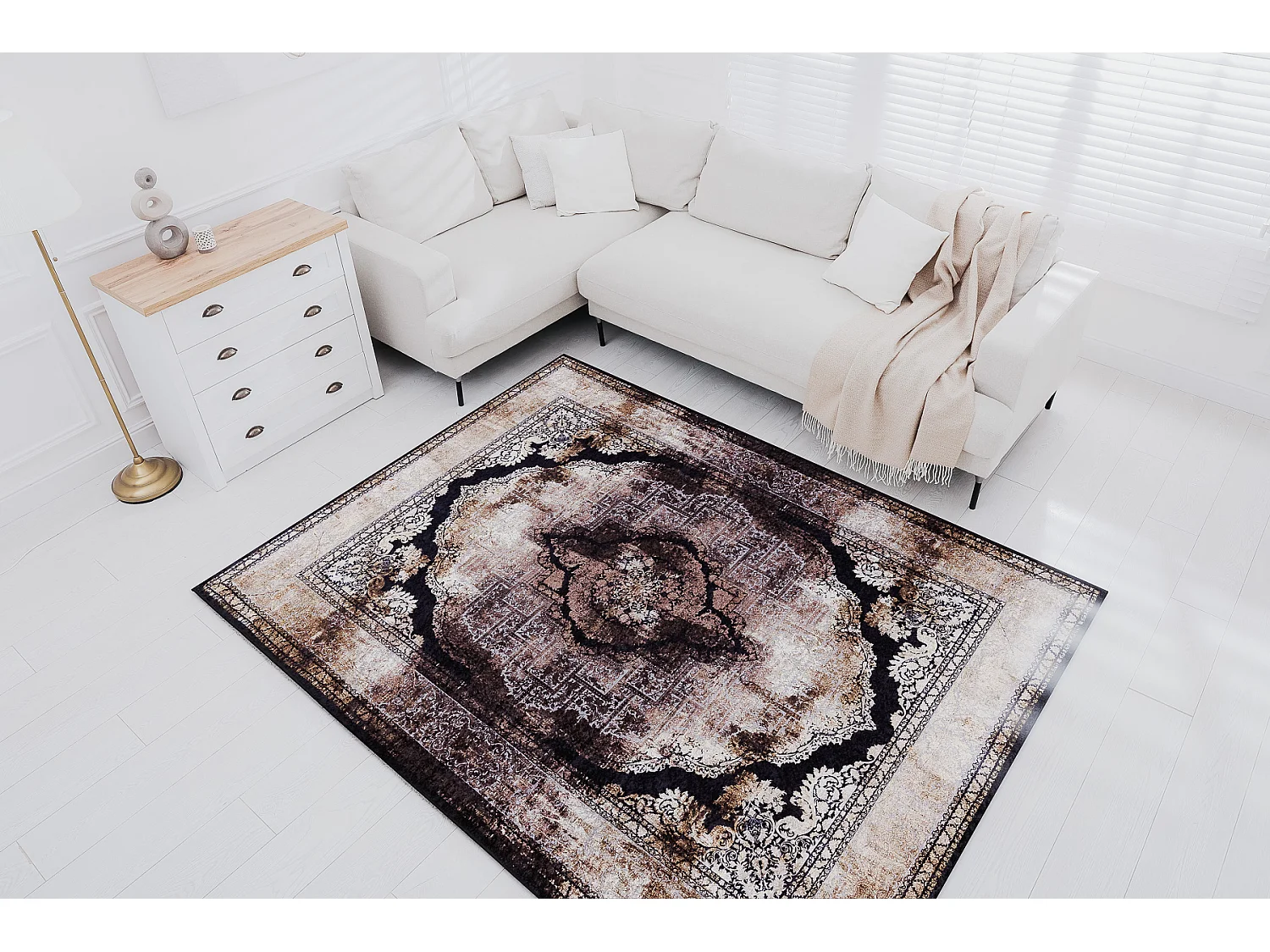 Tapis lavable MIRO 51664.805 Rosette, cadre antidérapant - marron 120x170 cm