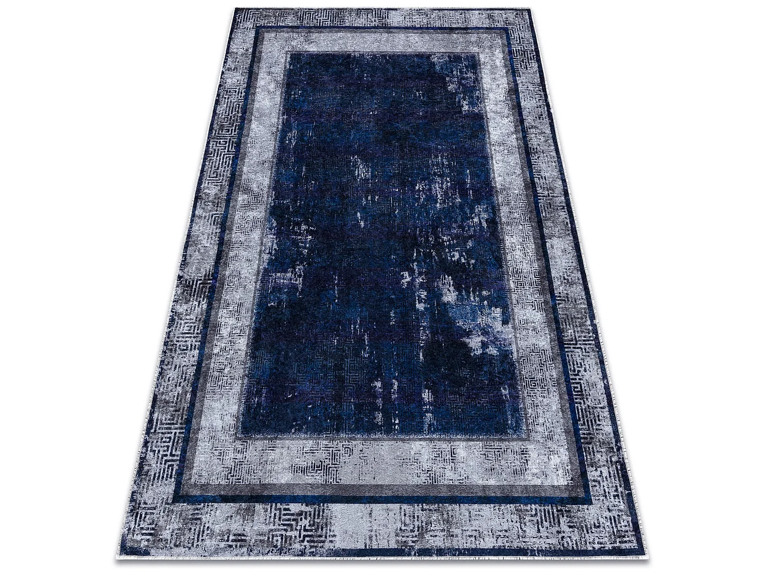 MIRO 51676.813 tapijt wasbaar Grieks vintage, kader antislip - marineb 80x150 cm