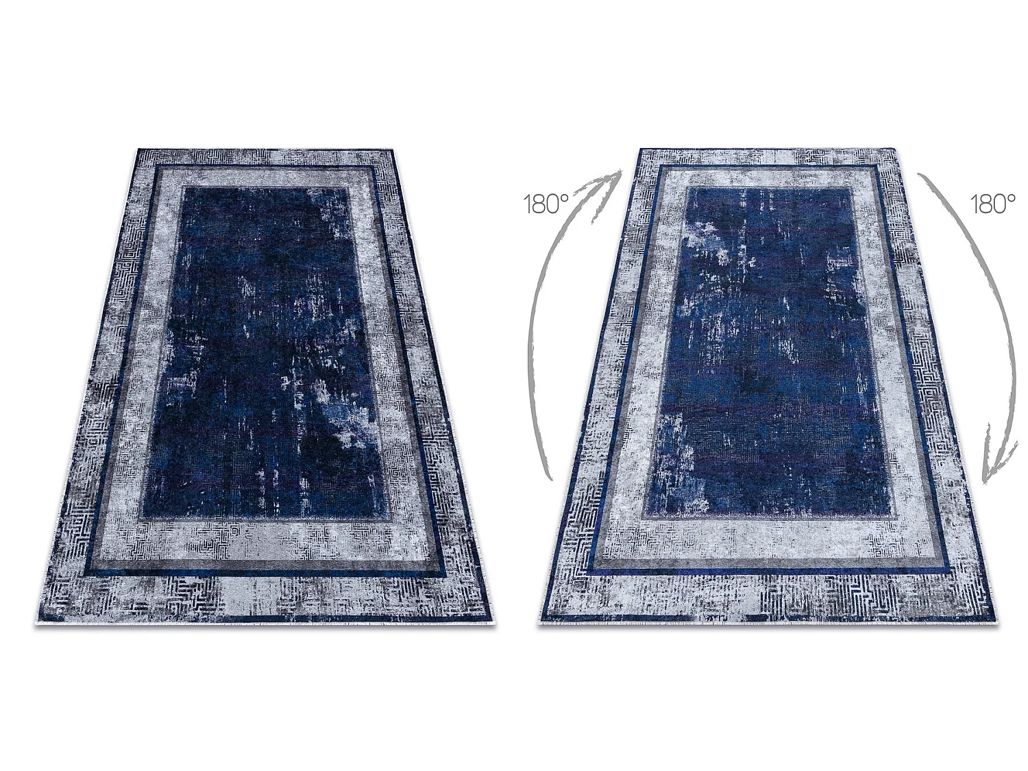 MIRO 51676.813 tapijt wasbaar Grieks vintage, kader antislip - marineb 80x150 cm