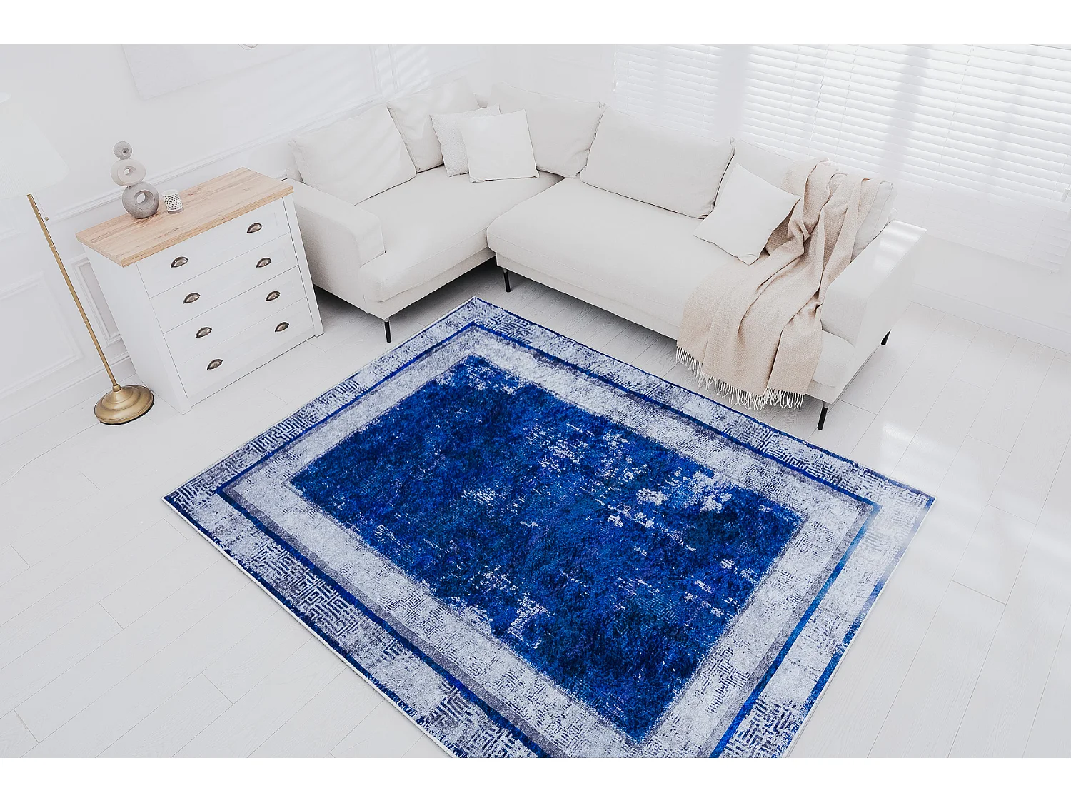 MIRO 51676.813 tapijt wasbaar Grieks vintage, kader antislip - marineb 80x150 cm