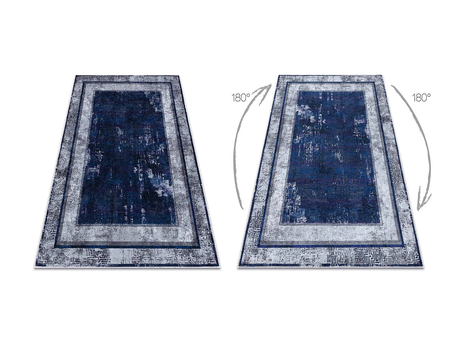 MIRO 51676.813 tapijt wasbaar Grieks vintage, kader antislip - marineb 160x220 cm