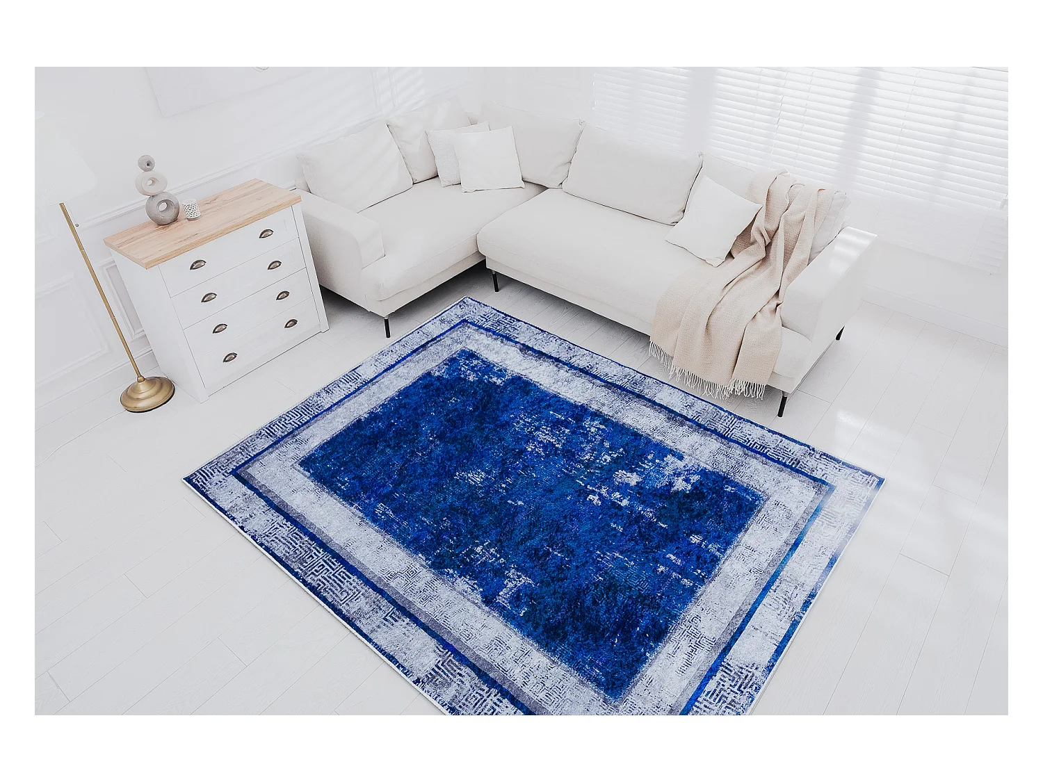 MIRO 51676.813 tapijt wasbaar Grieks vintage, kader antislip - marineb 160x220 cm
