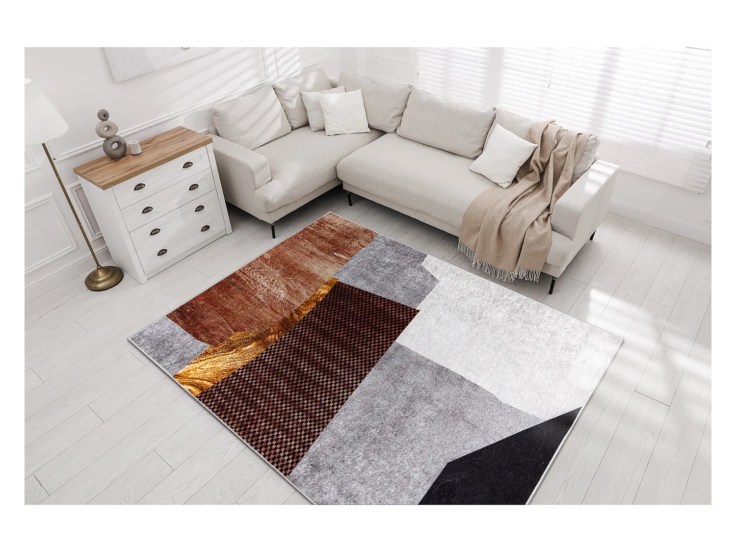 MIRO 52100.801 tapijt wasbaar geometrisch antislip - grijs 120x170 cm