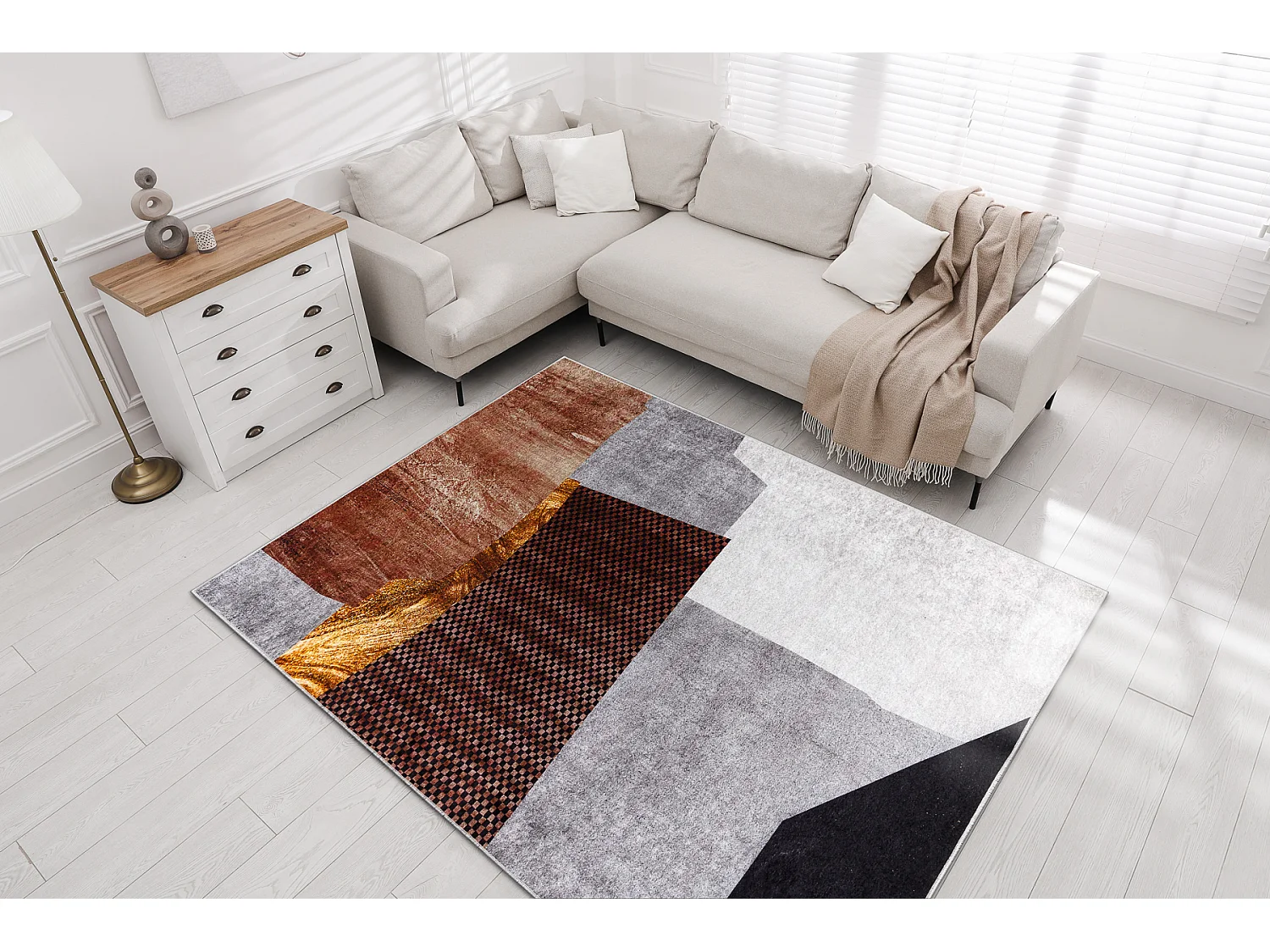 MIRO 52100.801 tapijt wasbaar geometrisch antislip - grijs 120x170 cm