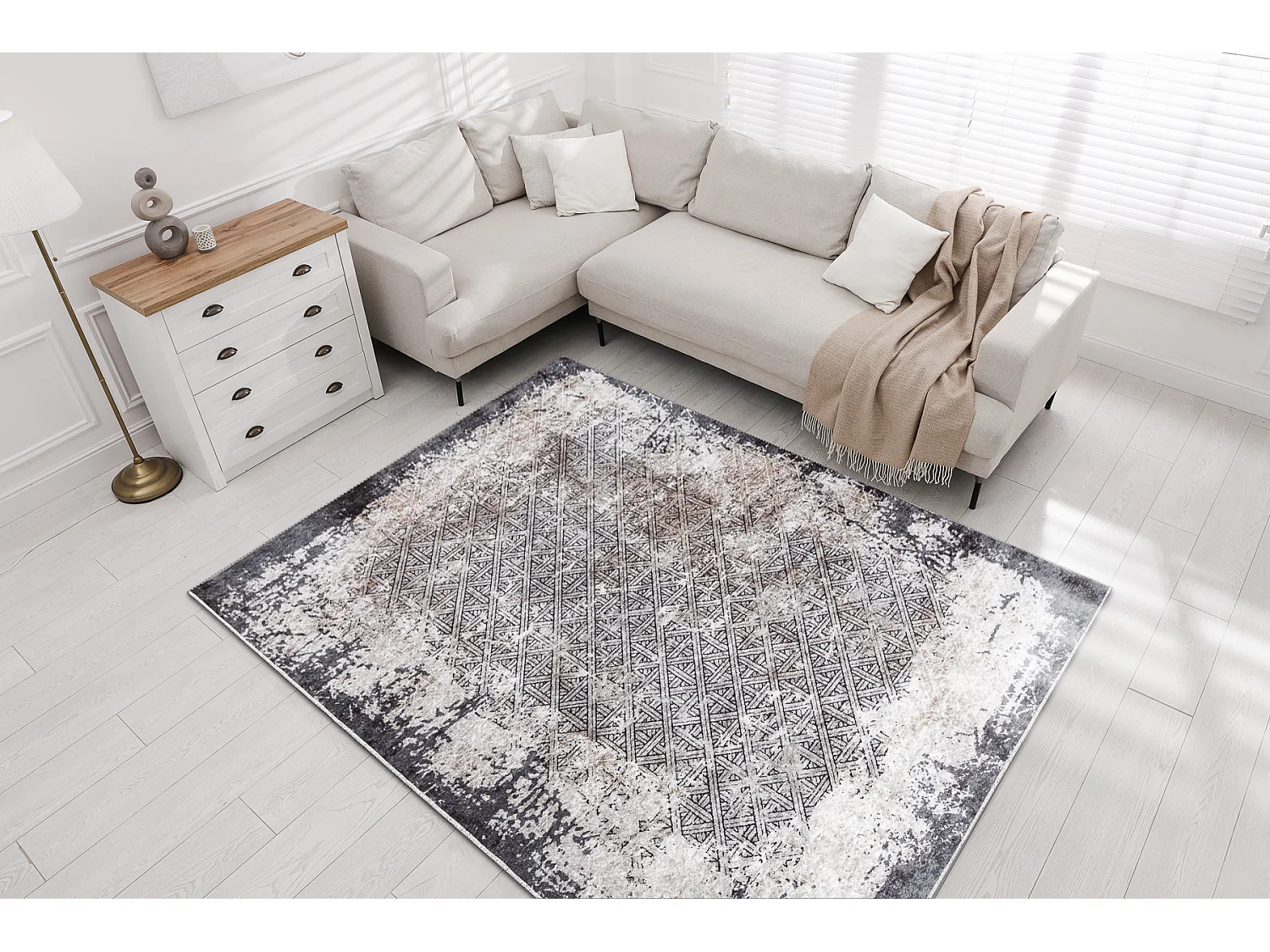 Tapis lavable MIRO 51864.804 Vintage, treillis antidérapant - gris 160x220 cm