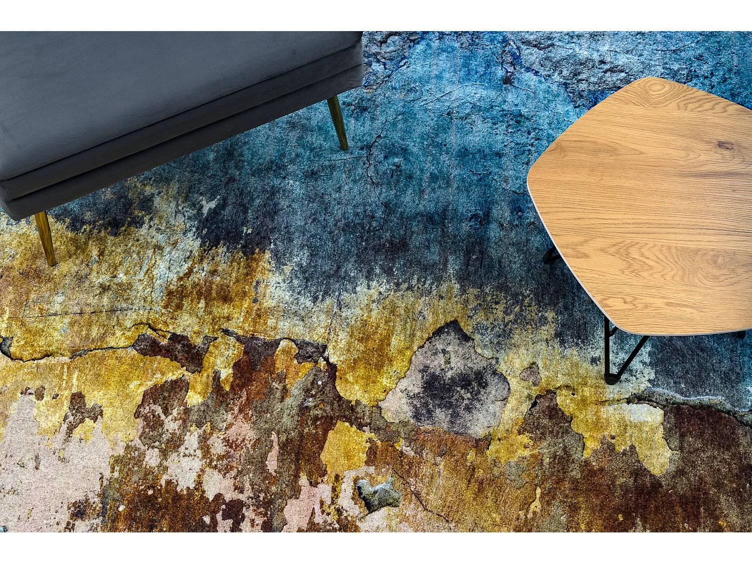 Tapis lavable MIRO 51709.803 Abstraction antidérapant - bleu / or 80x150 cm