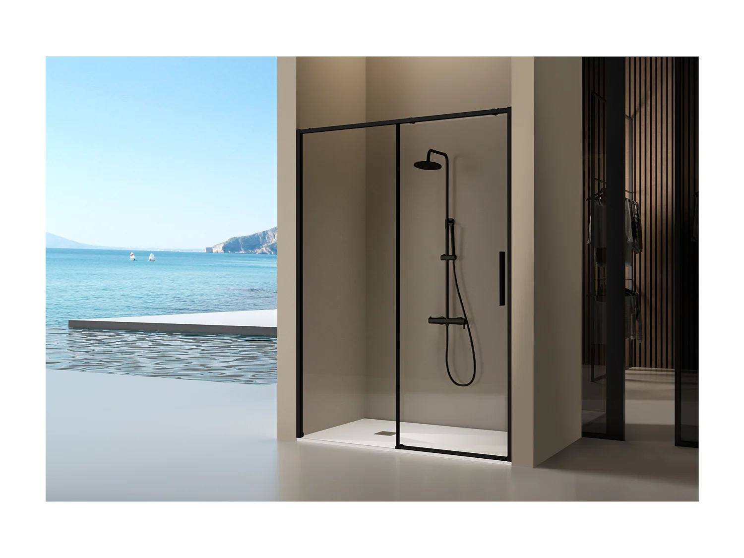 Paroi de douche fixe + porte coulissante DELTA noir mat 173-175.6 cm