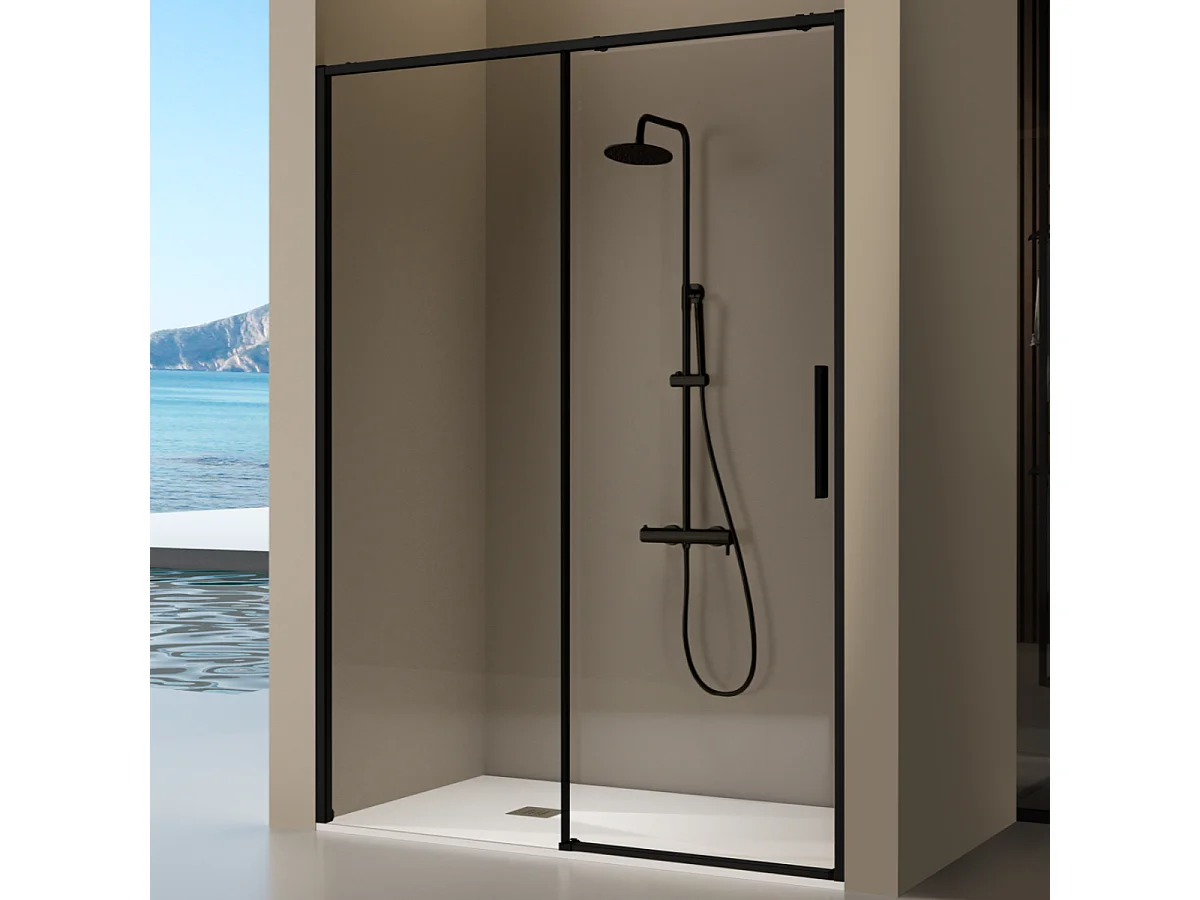 Paroi de douche fixe + porte coulissante DELTA noir mat 170-172.6 cm