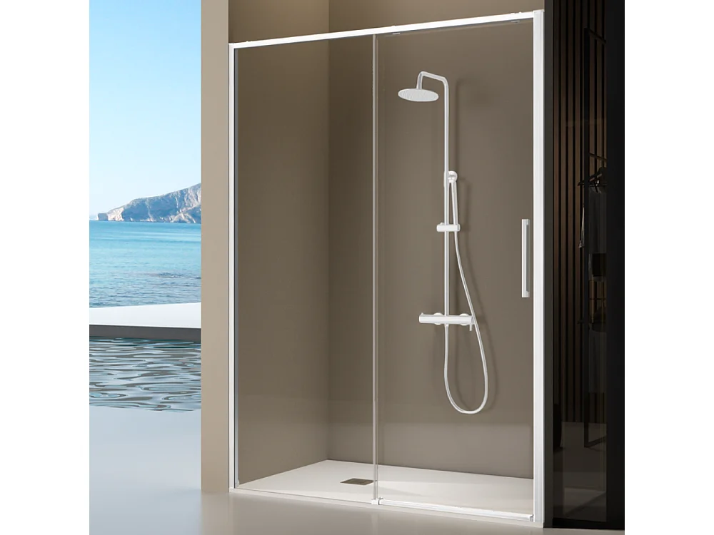 Paroi de douche fixe + porte coulissante DELTA blanc mat 169-171.6 cm