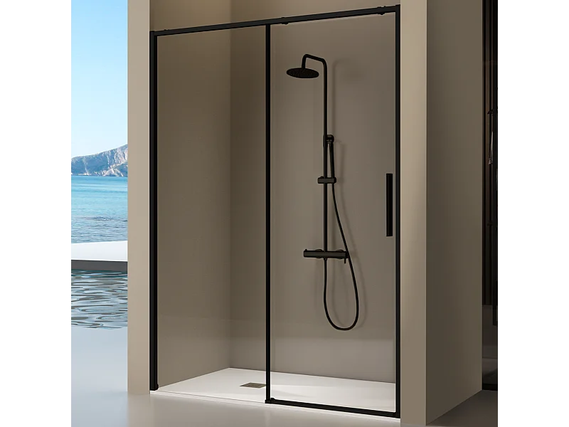 Paroi de douche fixe + porte coulissante DELTA noir mat 167-169.6 cm