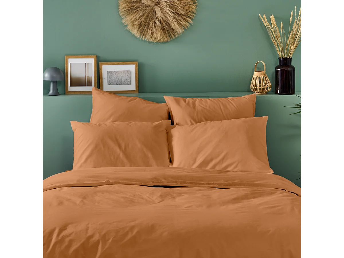 Parure de lit unie 100% Percale de coton - Terracotta - 220x240cm
