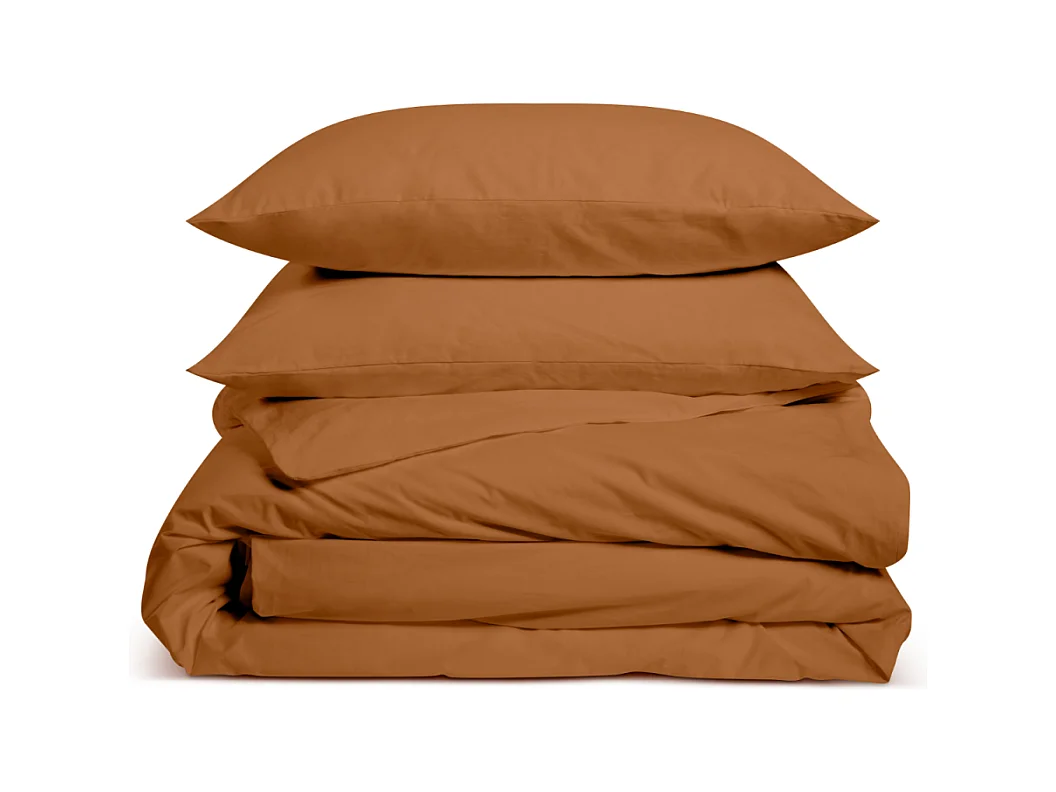 Parure de lit unie 100% Percale de coton - Terracotta - 140x200cm