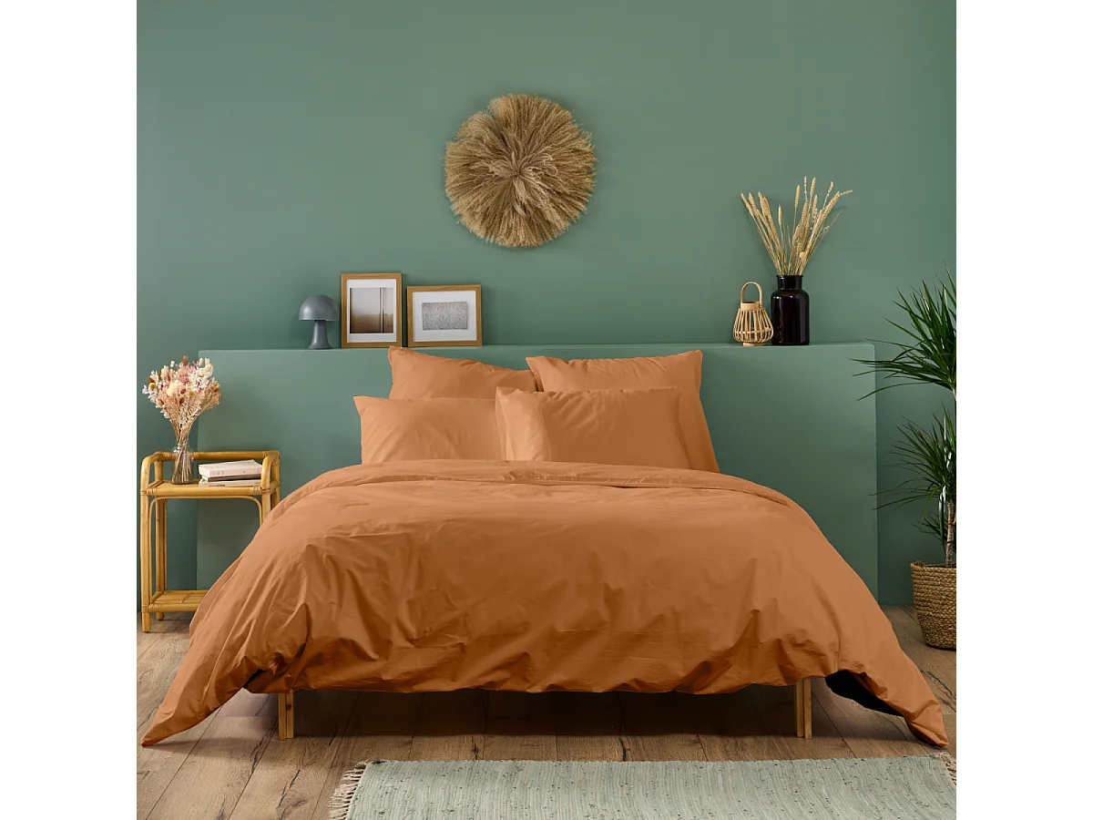 Parure de lit unie 100% Percale de coton - Terracotta - 140x200cm