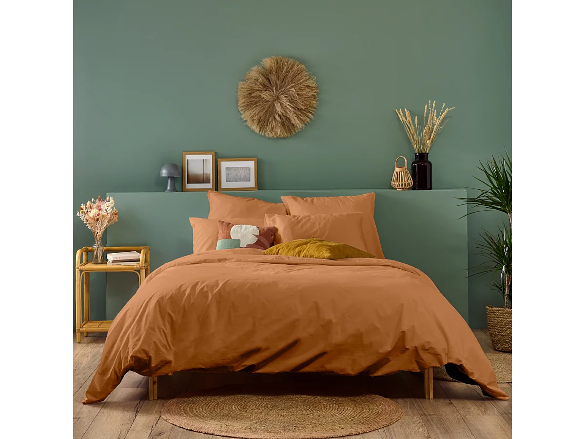 Parure de lit unie 100% Percale de coton - Terracotta - 140x200cm