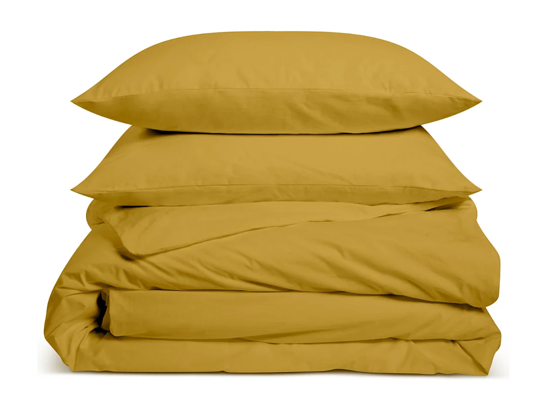 Parure de lit unie 100% Percale de coton - Moutarde - 220x240cm