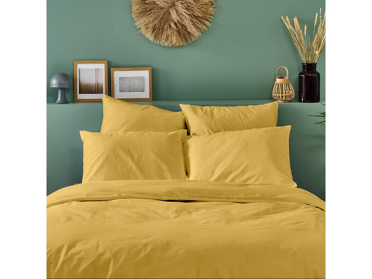 Parure de lit unie 100% Percale de coton - Moutarde - 240x260cm