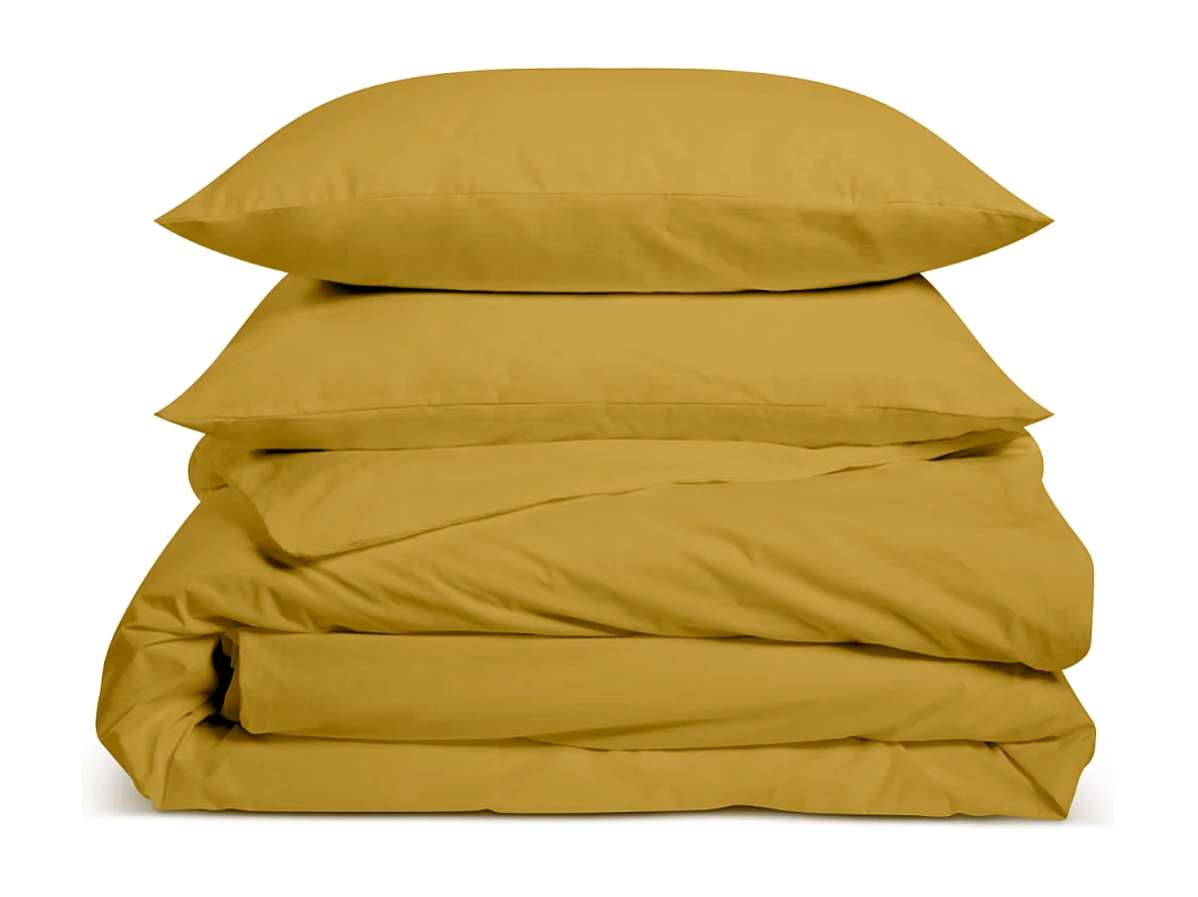 Parure de lit unie 100% Percale de coton - Moutarde - 240x260cm