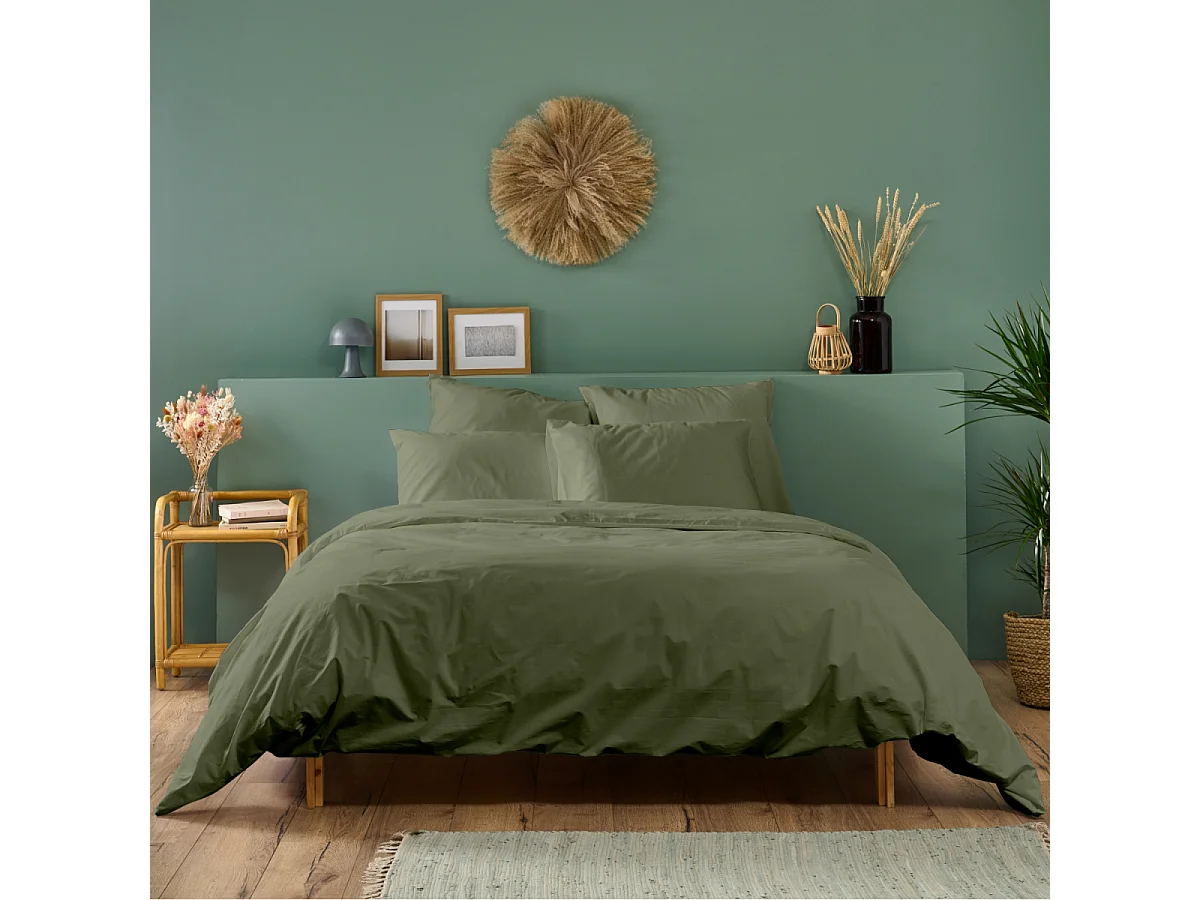 Parure de lit unie 100% Percale de coton - Kaki - 140x200cm