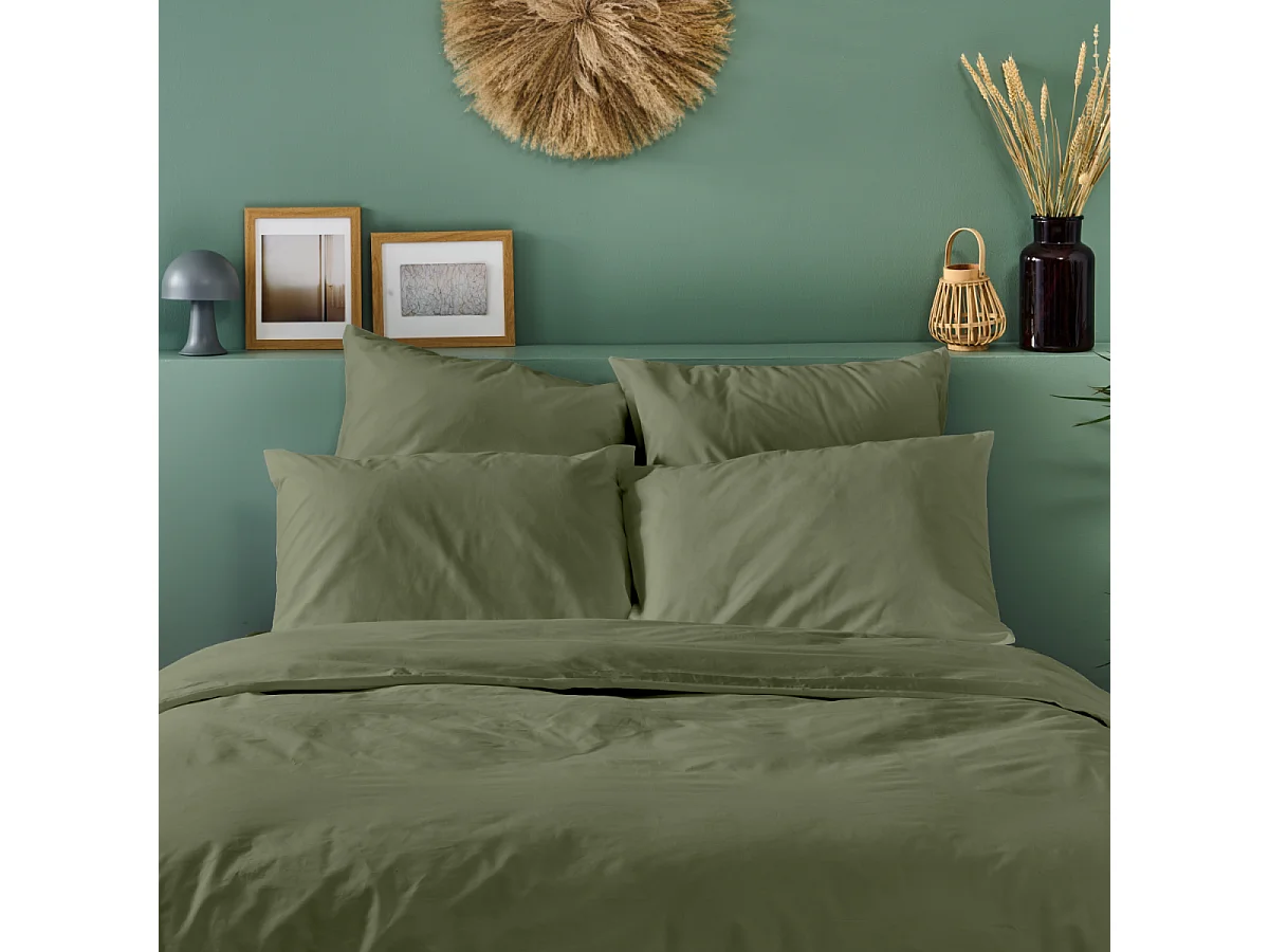 Parure de lit unie 100% Percale de coton - Kaki - 240x260cm