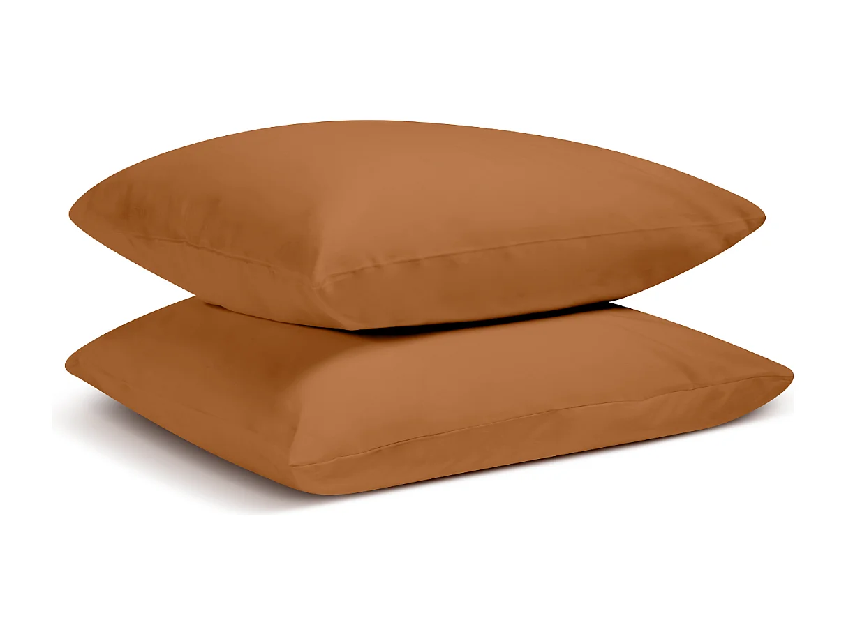 Lot de 2 Taies d'oreiller 100% Percale de coton - Terracotta - 50x75cm