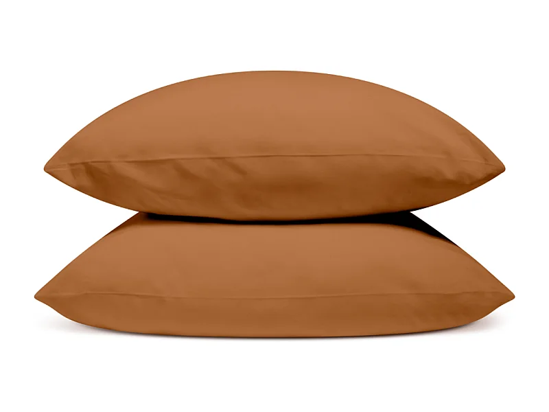 Lot de 2 Taies d'oreiller 100% Percale de coton - Terracotta - 50x75cm