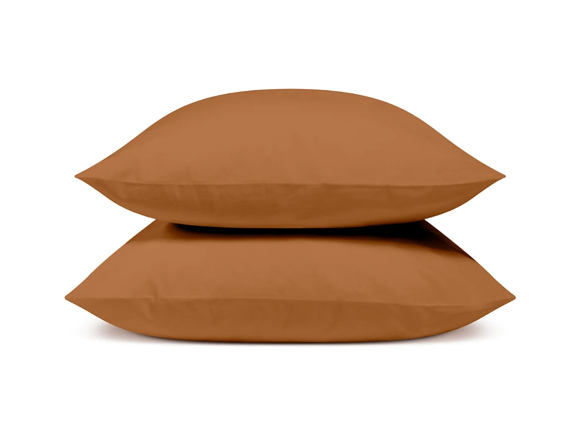 Lot de 2 Taies d'oreiller 100% Percale de coton - Terracotta - 65x65cm