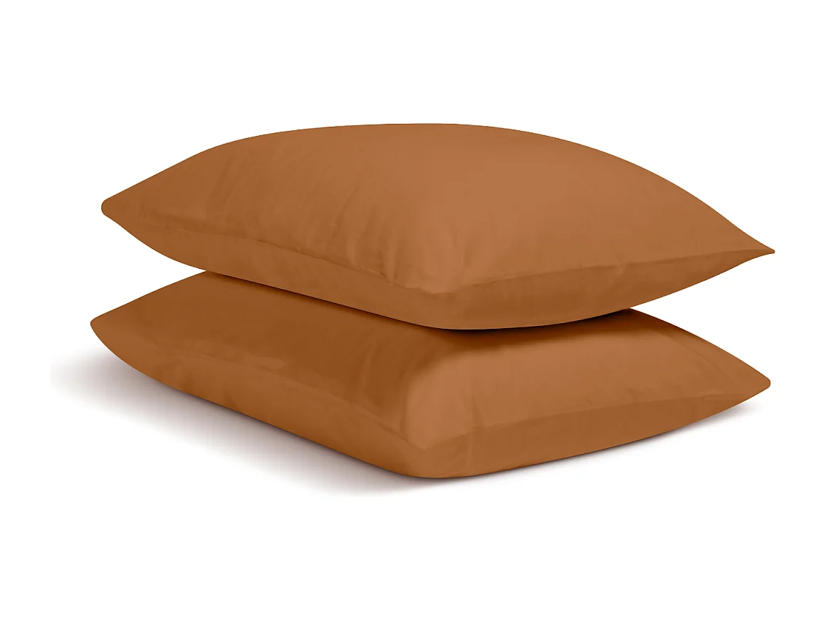 Lot de 2 Taies d'oreiller 100% Percale de coton - Terracotta - 65x65cm