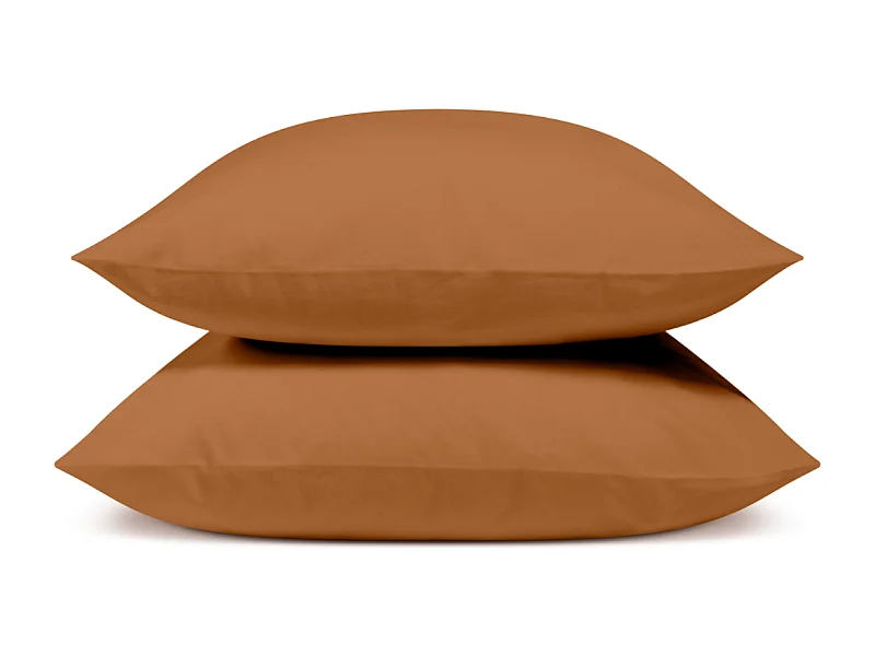Lot de 2 Taies d'oreiller 100% Percale de coton - Terracotta - 65x65cm