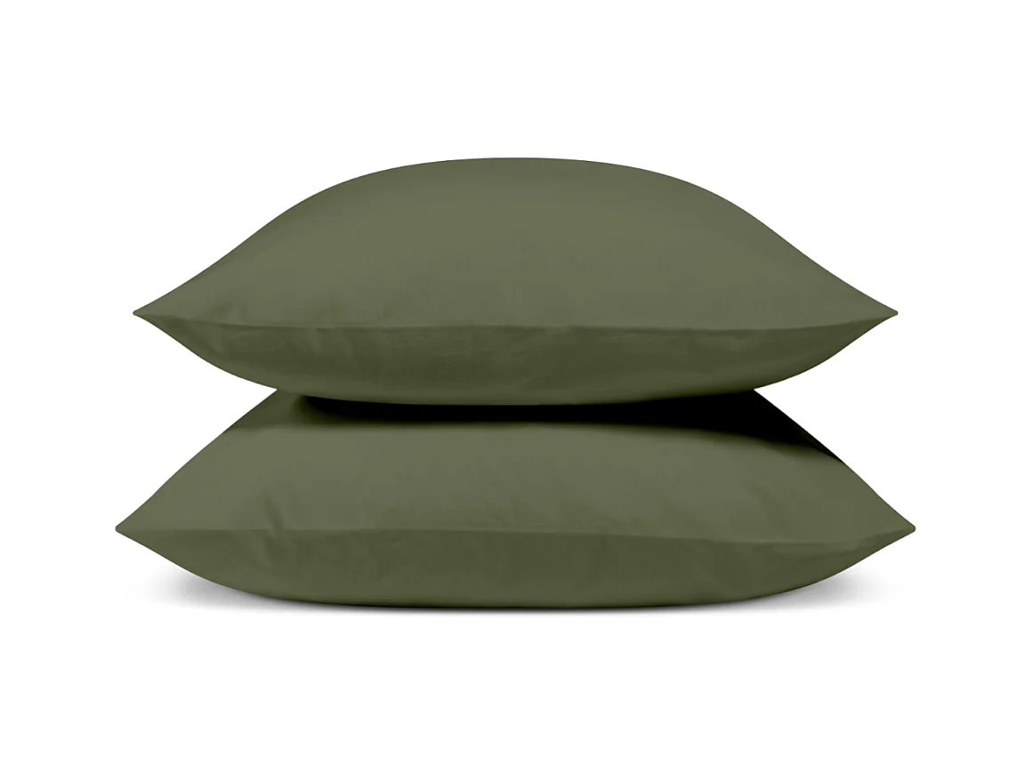 Lot de 2 Taies d'oreiller 100% Percale de coton - Kaki - 65x65cm