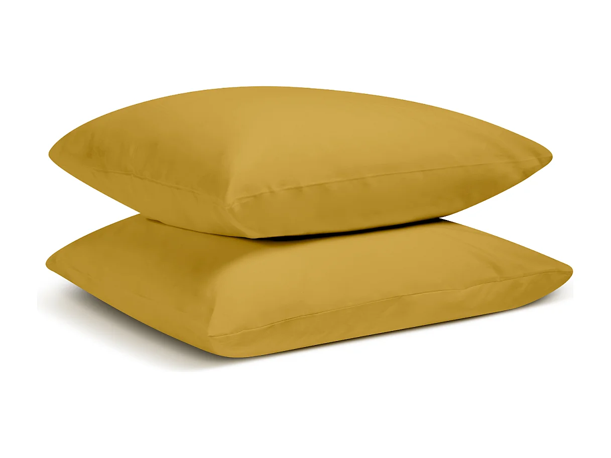 Lot de 2 Taies d'oreiller 100% Percale de coton - Moutarde - 50x75cm