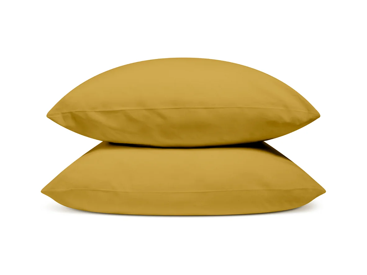Lot de 2 Taies d'oreiller 100% Percale de coton - Moutarde - 50x75cm