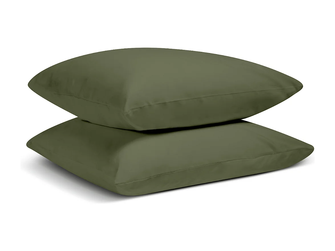Lot de 2 Taies d'oreiller 100% Percale de coton - Kaki - 50x75cm