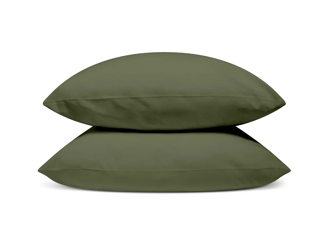 Lot de 2 Taies d'oreiller 100% Percale de coton - Kaki - 50x75cm