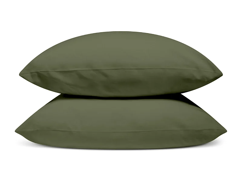 Lot de 2 Taies d'oreiller 100% Percale de coton - Kaki - 50x75cm