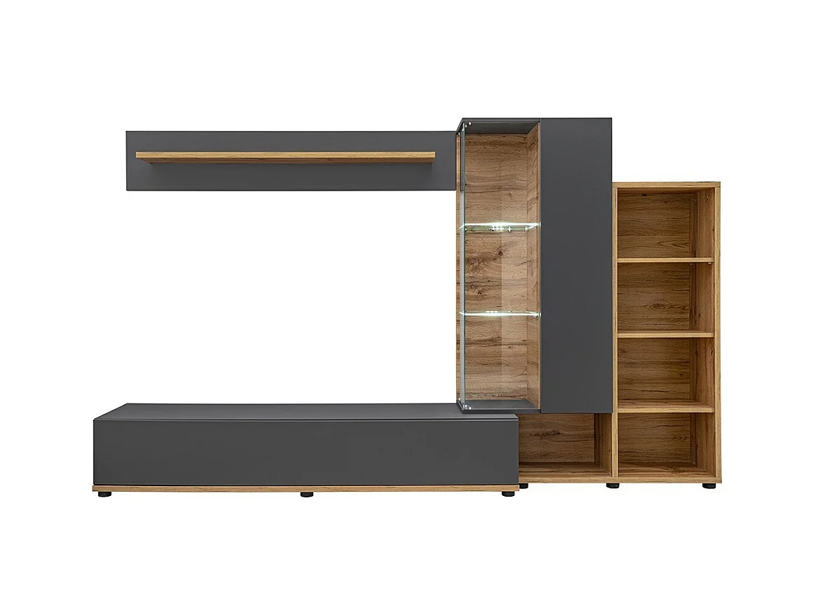 Composition murale collection KLIS 2 coloris gris anthracite et chêne. LED incluses. Meuble tv design