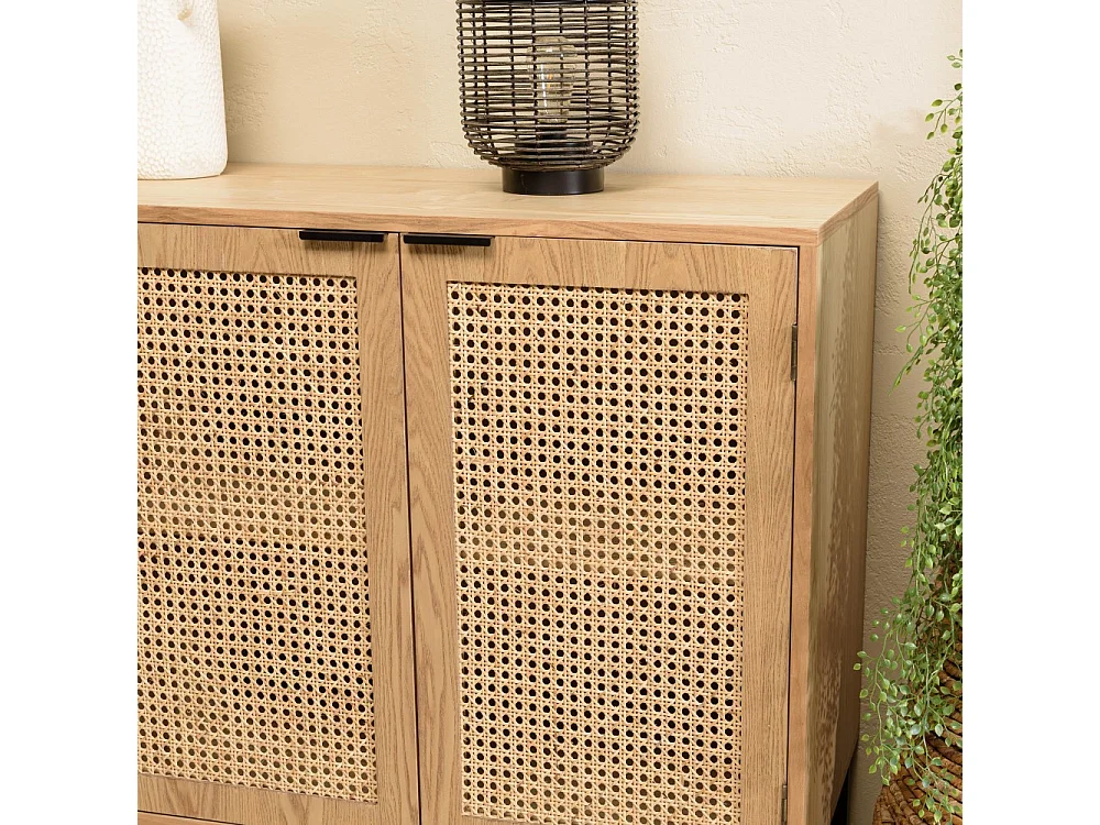 MARCEAU - Buffet en bois 3 tiroirs 2 portes cannage naturel