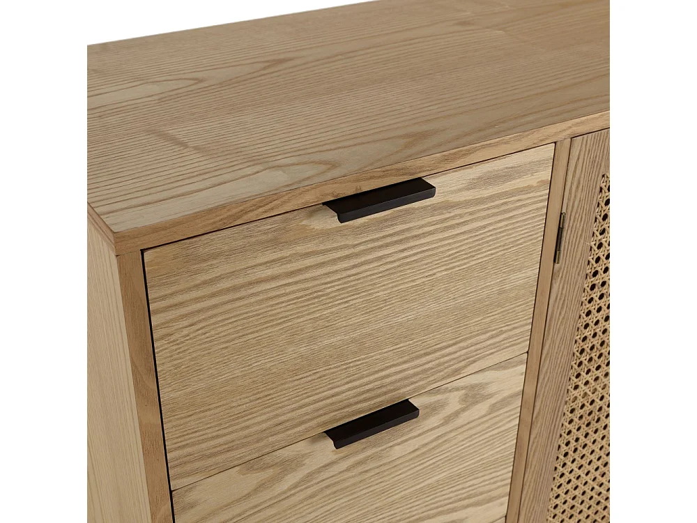 MARCEAU - Buffet en bois 3 tiroirs 2 portes cannage naturel