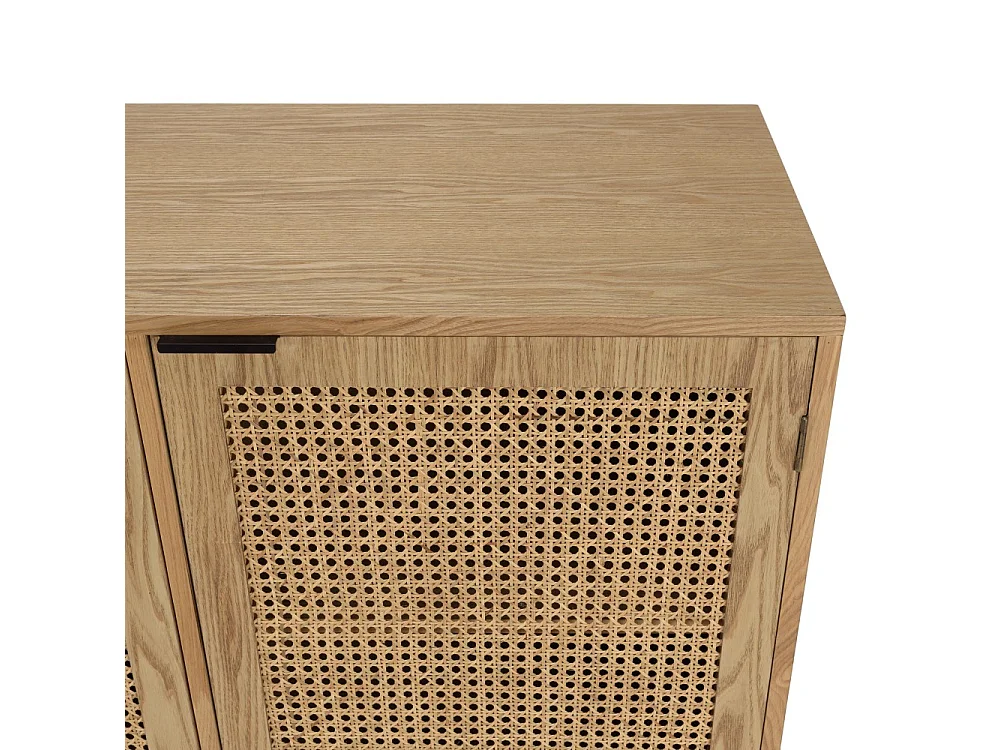 MARCEAU - Buffet en bois 3 portes cannage naturel pieds métal noir