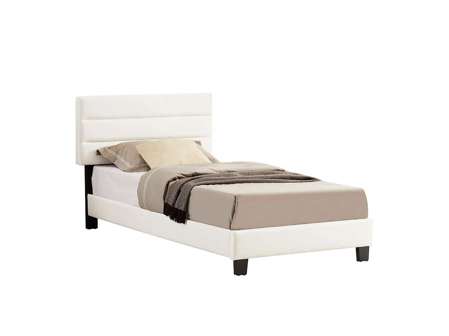 Lit 1 place FLORIDA 90x190 cm avec sommier, lit simple pour enfant ou adulte, hauteur réglable, lit en tissu blanc