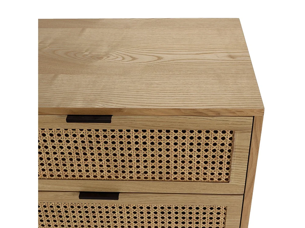 MARCEAU - Commode en bois 6 tiroirs cannage naturel pieds métal noir