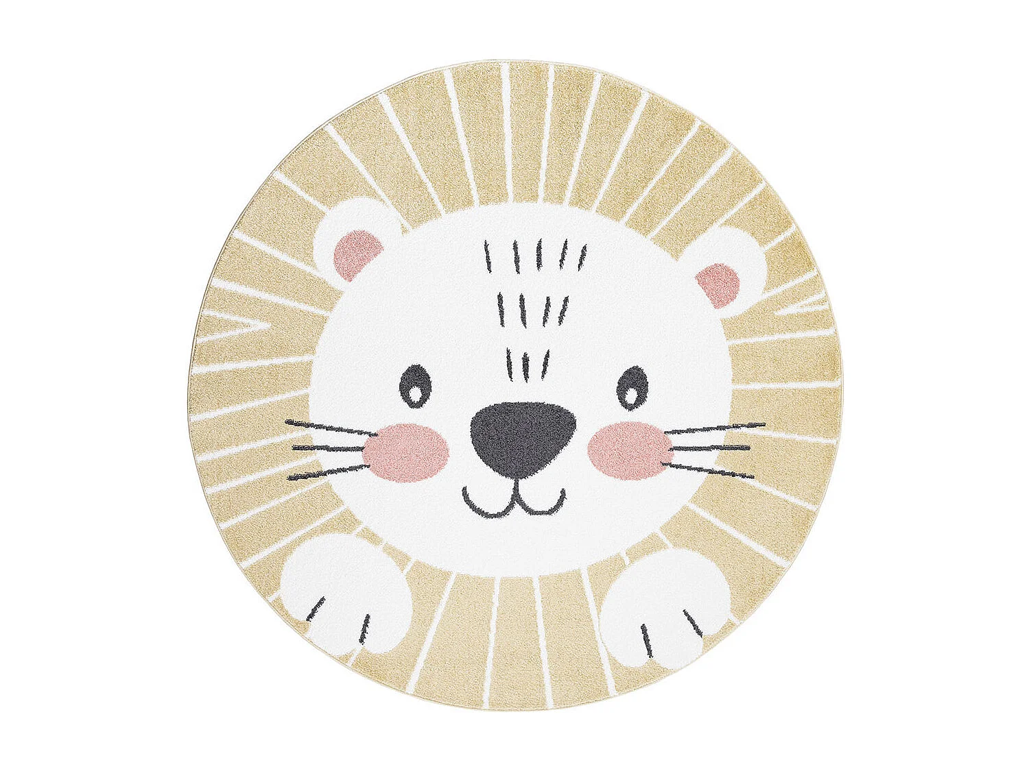 Tapis Rond pour chambre d'enfant Lion Jaune et Blanc 120x120cm