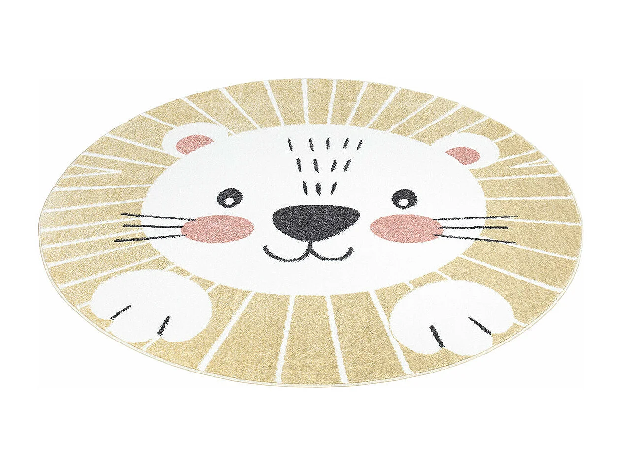 Tapis Rond pour chambre d'enfant Lion Jaune et Blanc 120x120cm