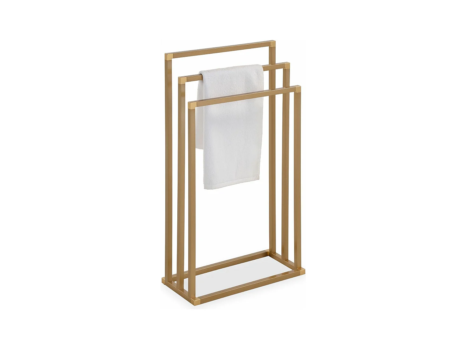 Porte-serviettes sur pied KUNO portant pour vêtements et linge de salle de bain avec 3 niveaux d'étendage, structure en métal doré