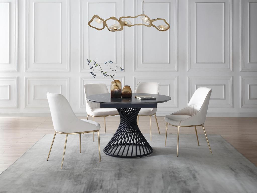 Table à manger extensible 4 à 8 personnes en céramique et métal - Effet marbre noir - CASTINA