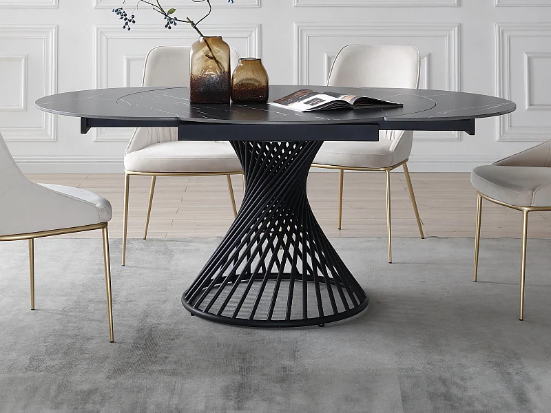 Uitschuifbare eettafel voor 4 tot 8 personen in keramiek en metaal - Look van zwart marmer - CASTINA