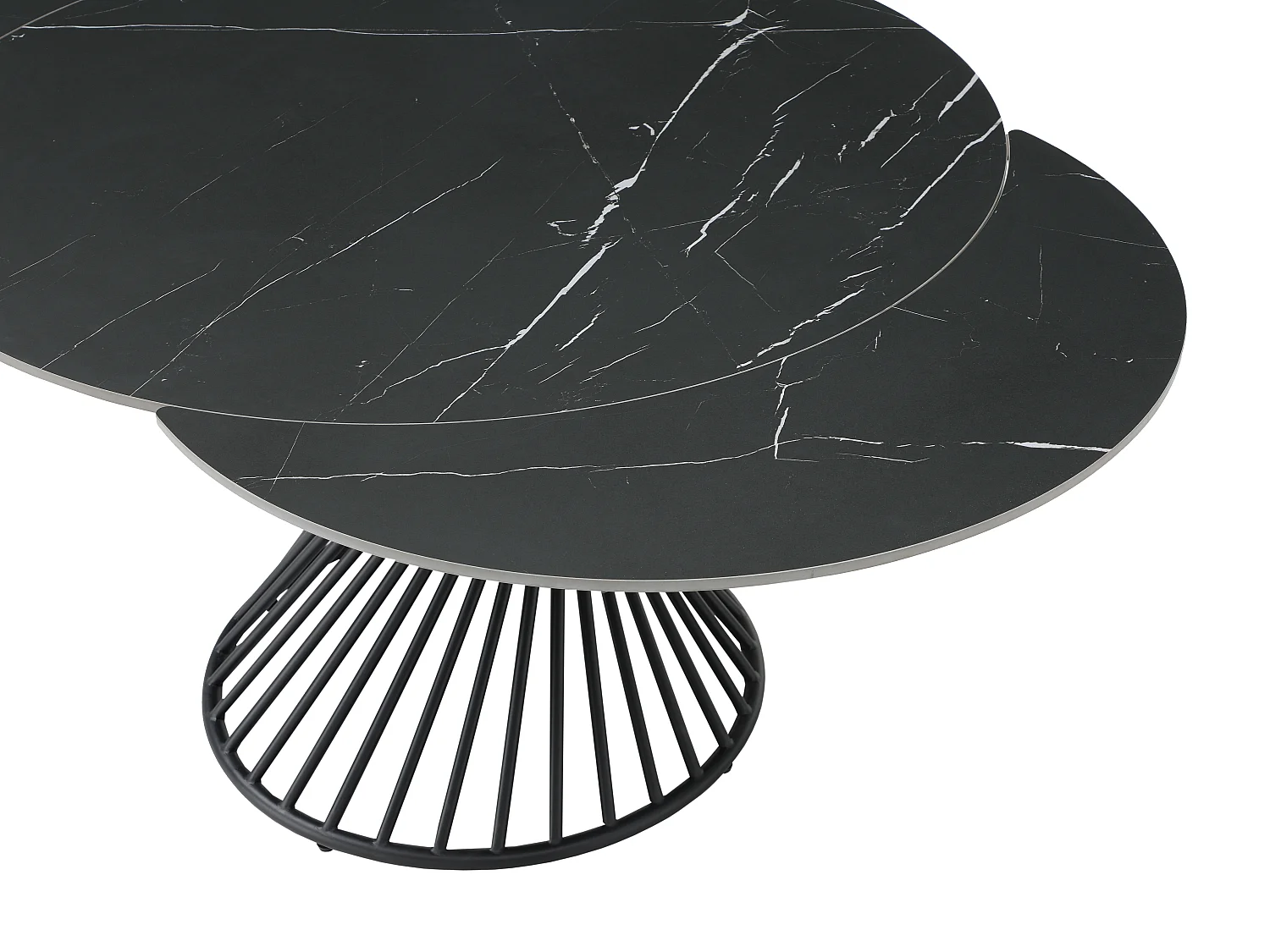 Mesa de jantar extensível 4 a 8 lugares em cerâmica e metal efeito mármore preto - CASTINA