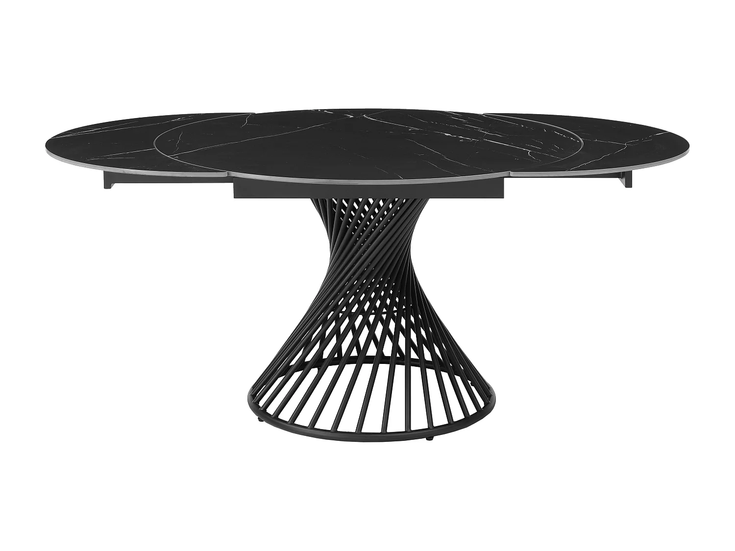 Mesa de jantar extensível 4 a 8 lugares em cerâmica e metal efeito mármore preto - CASTINA