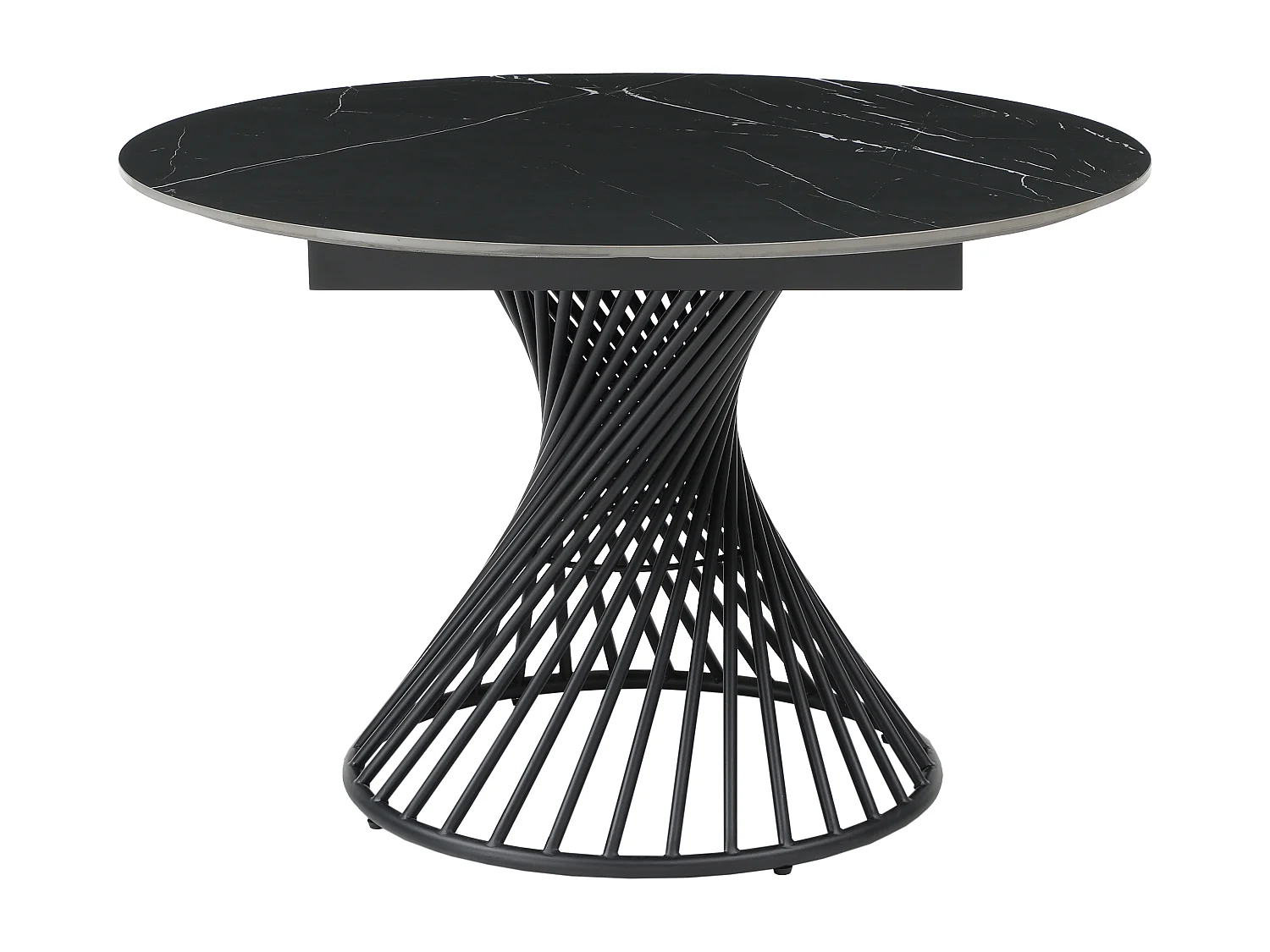 Mesa de jantar extensível 4 a 8 lugares em cerâmica e metal efeito mármore preto - CASTINA
