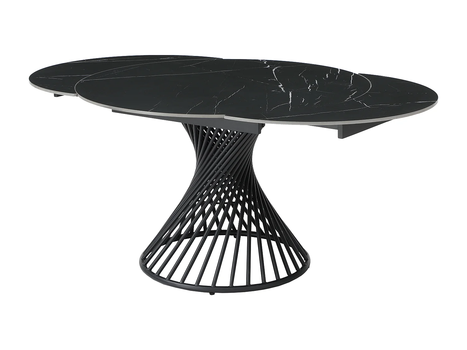 Mesa de jantar extensível 4 a 8 lugares em cerâmica e metal efeito mármore preto - CASTINA